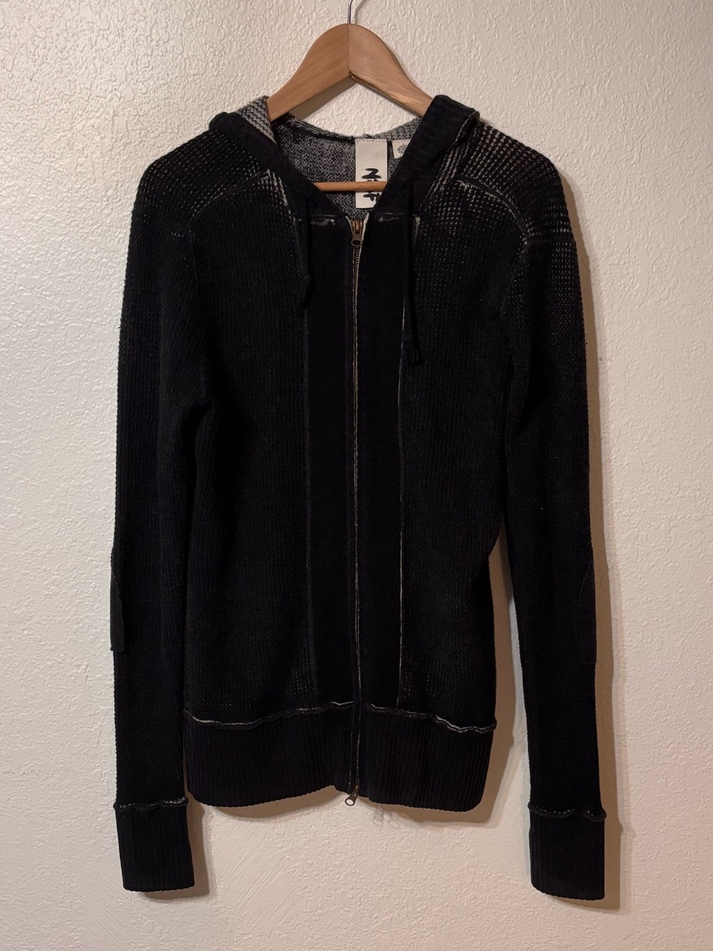NSF Cashmere Blend Waffle Knit Zip Hoodie Small
